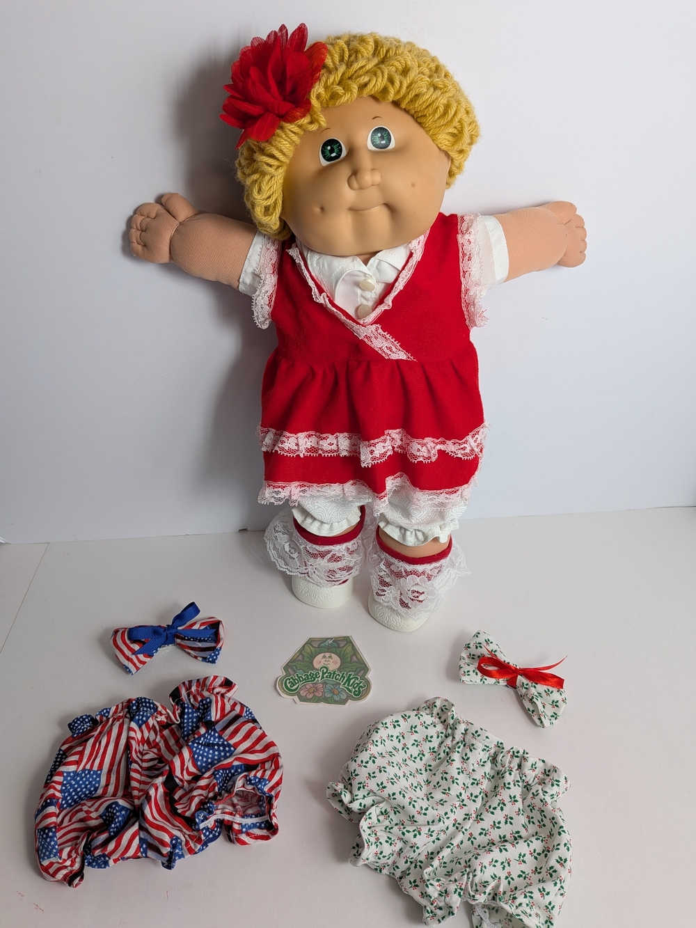Cabbage Patch Kids Doll Vtg Restored HM2 KT W/ Xtra Holiday Bloomers & Bows